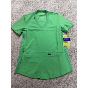 Landau Forward Womens Scrub Top Nu Green‎ Rib Knit V-Neck LT100 XS Regular NWT
